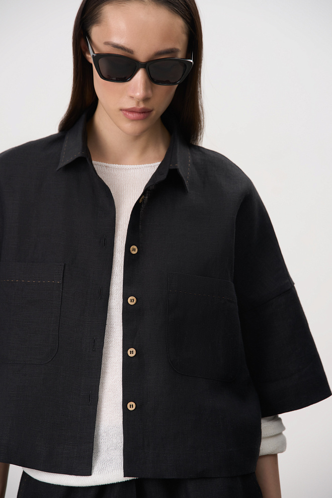 Костюм из 100% льна из рубашки и шорт