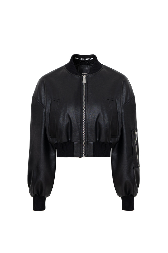 Укороченный бомбер из экокожи 