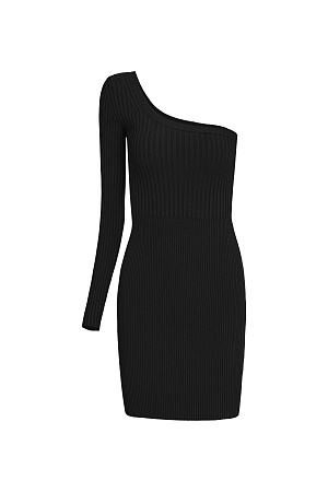 черный Трикотажное платье длины мини из вискозы. Модель приталенного силуэта с одним рукавом и открытым плечом.