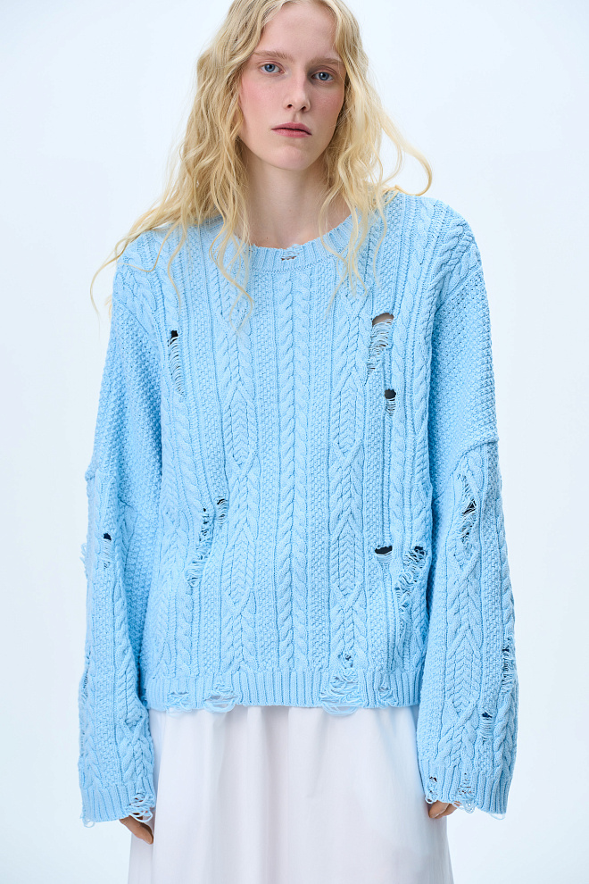 Трикотажный джемпер с разрезами в стиле гранж