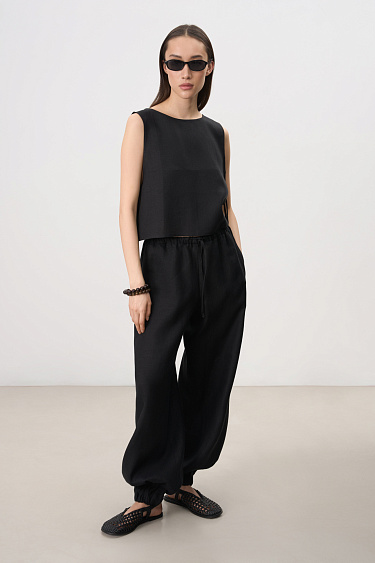 Брюки-джоггеры из 100% льна