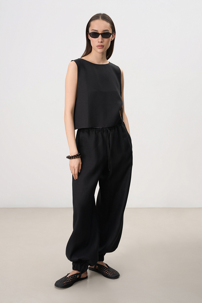 Брюки-джоггеры из 100% льна