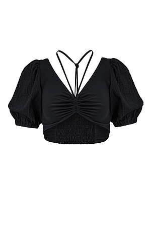 черный Короткий топ из 100% хлопка на тонкой кулиске вокруг шеи.