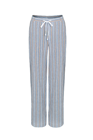 синий Широкие брюки в полоску, выполненные из 100% хлопка. Модель прямого кроя с боковыми карманами. Дополнить образ можно жилетом и жакетом в таком же стиле.