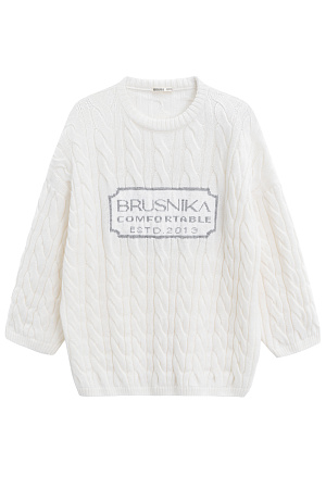 белый Трикотажный джемпер с объемными косами из мягкой шерсти. Модель свободного силуэта, со спущенной линией плеч и круглым вырезом. Изделие декорировано брендированным жаккардом на груди. Дополнить образ можно брюками и юбкой в том же стиле.