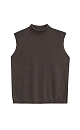 Трикотажный жилет из кашемира и шерсти. Модель без рукавов с воротником-стойкой, выполненным в тонкий рубчик.
