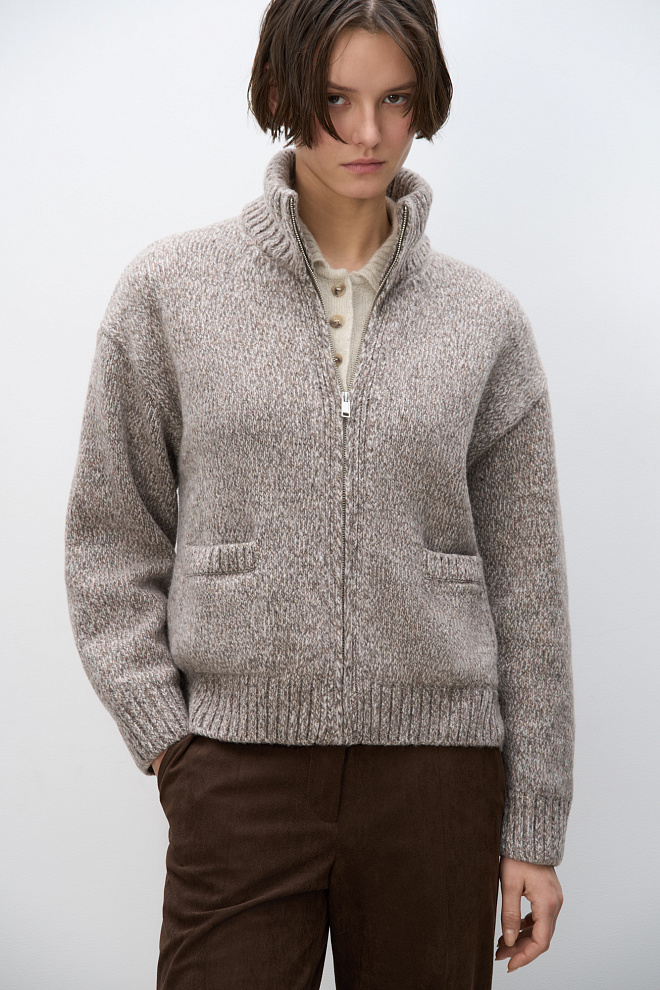 Меланжевый бомбер из шерсти мериноса экстрафайн