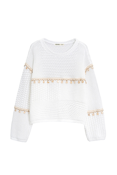 Хлопковый джемпер с бусинами