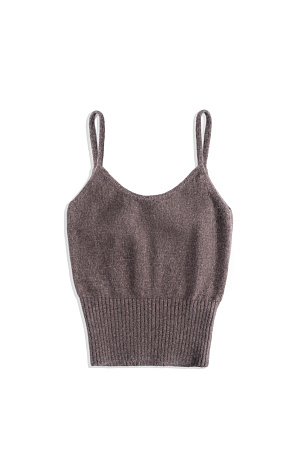 коричневый Трикотажный топ из пуха лисы. Модель на тонких бретельках и широкой эластичной резинкой.