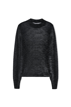 черный Трикотажная тонкая водолазка из вискозы с добавлением люрекса. Модель с длинным рукавом и воротником-стойкой. Воротник, манжеты рукавов и низ изделия выполнены в рубчик.