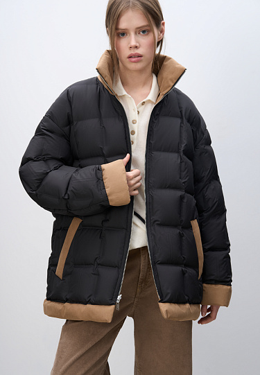 Двусторонний пуховик с дополнительным воротником