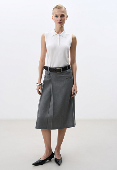 Юбка миди с двумя складками и двойным поясом