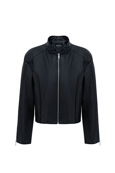 Бомбер из экокожи с боковыми карманами