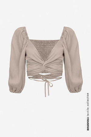 бежевый Топ атласный в горошек