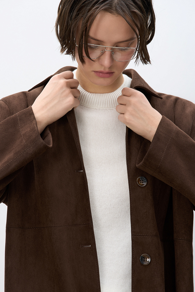 Тренч с отделкой под замшу