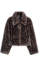 Короткая шуба из экомеха с анималистичным принтом, имитирующим окрас леопарда. Модель прямого кроя с отложным воротником и карманами. Застежка на потайные кнопки под планкой. Низ изделия выполнен на кулиске. 