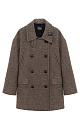 Двубортное пальто из шерсти. Модель прямого кроя со спущенной линией плеч, карманами на груди и накладными карманами с клапанами. Застежка на пуговицы. Изделие декорировано брендированными ярлыками на воротнике. На подкладке.