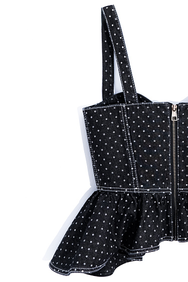 Джинсовый топ с баской в горох