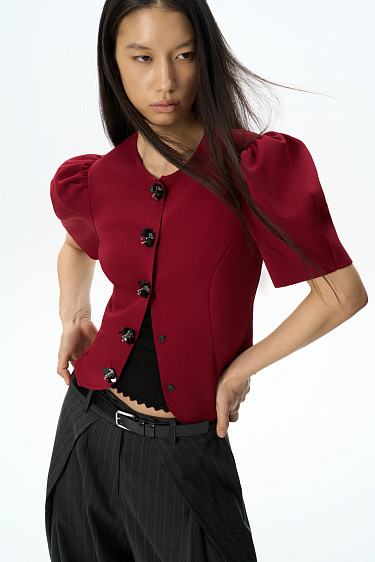 Трикотажный жакет с рукавами-фонариками