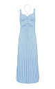 Трикотажный сарафан с юбкой плиссе длины миди из хлопка. Модель на тонких бретелях и шнуровкой на лифе.
