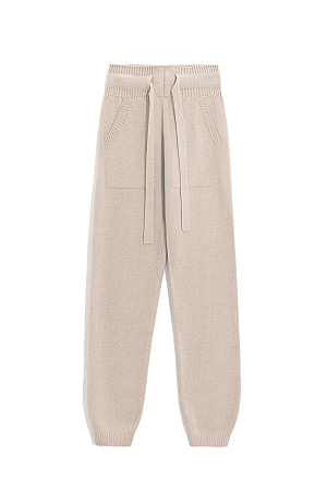 бежевый Трикотажные брюки-джоггеры из кашемира и шерсти. Модель с широким эластичным поясом на кулиске, манжетами на резинке и боковыми карманами.
