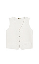Трикотажный жилет из смесовой шерсти с кашемиром. Модель прямого кроя с V-образным вырезом и застежкой на пуговицы. Имитация карманов. Без подкладки.