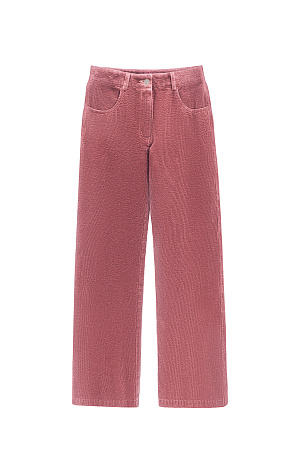 розовый Вельветовые брюки из хлопка. Модель прямого кроя с карманами, шлевками на поясе для ремня и застежкой на молнию и пуговицу.