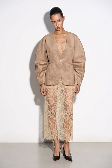 Жакет с объемными рукавами с отделкой под замшу 