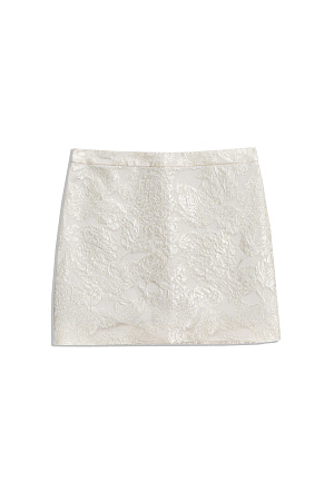 молочный Юбка длины мини из жаккарда. Модель по фигуре с застежкой на молнию сзади. Изделие на подкладке.