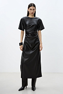 Платье из экокожи с драпировкой, M
