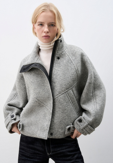 Бомбер из шерсти с воротником-стойкой