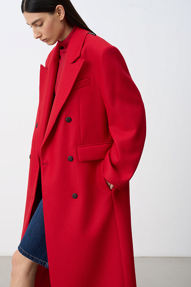 Двубортное пальто из шерсти