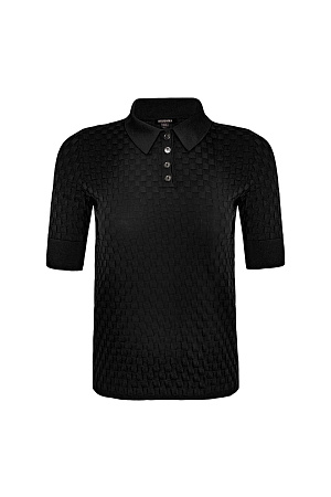 черный Трикотажная футболка-поло из вискозы. Модель приталенного силуэта, с короткими рукавами с манжетами, отложным воротником и застежкой на пуговицы на планке. 
