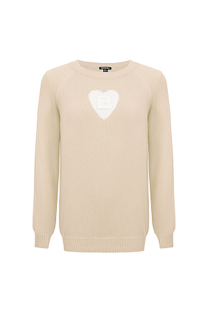 бежевый Джемпер из 100% хлопка фактурной вязки с сердцем и буквой "B".