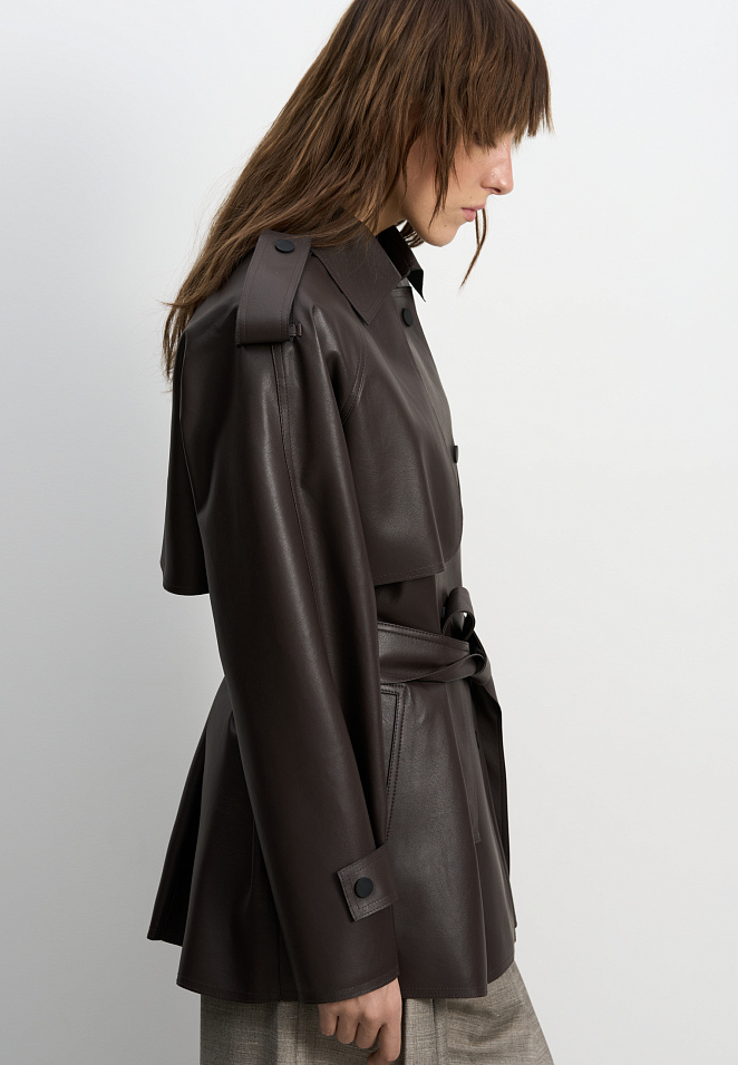 Тренч из двусторонней экокожи