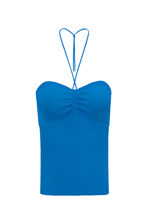 синий Топ из вискозы с открытыми плечами и драпировкой на груди.