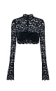 Полупрозрачный укороченный топ из итальянского кружева с несъемными чашечками. Модель с высокой горловиной и длинными рукавами. Застегивается на молнию по спинке изделия. Образ можно дополнить брюками в таком же стиле.