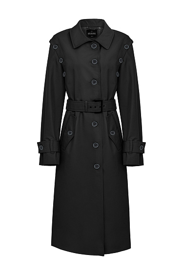 Длинный плащ с отложным воротником-стойкой