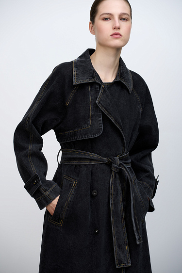 Двубортный тренч из денима