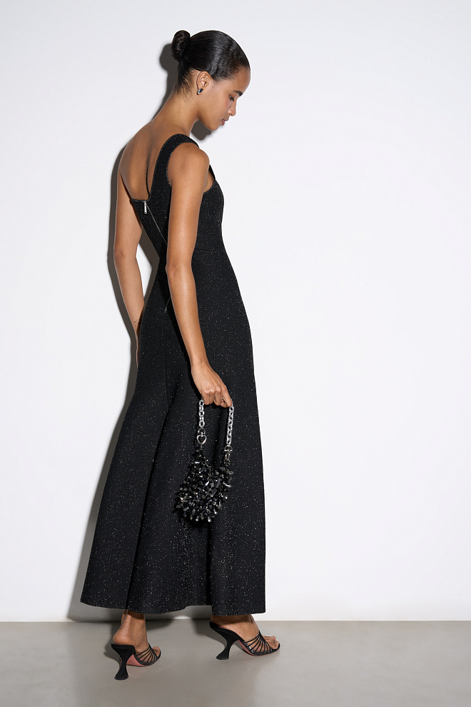 Трикотажное платье с люрексом на одно плечо