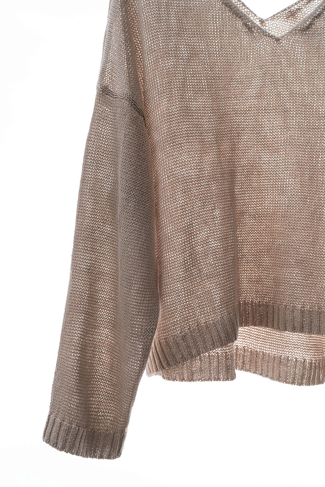 Джемпер из 100% льна с V-образным вырезом