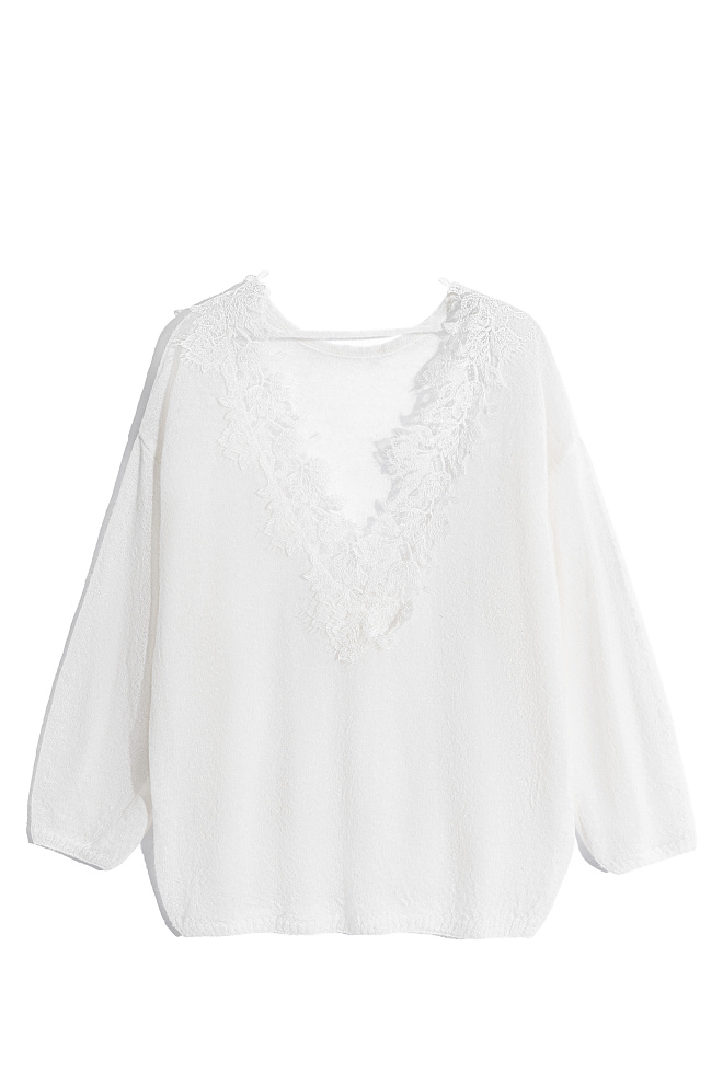 Джемпер из шерсти мериноса с кружевом