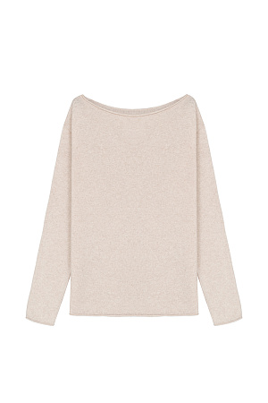 бежевый Трикотажный джемпер с закрученными краями из шерсти с добавлением кашемира. Модель свободного силуэта со спущенной линией плеча.