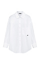 Рубашка с накладным карманом и брендированным ярлыком. Модель свободного силуэта, длинные рукава с манжетами и асимметричный нижний край.