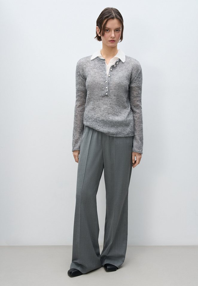 Трикотажный лонгслив из кидмохера с пайетками