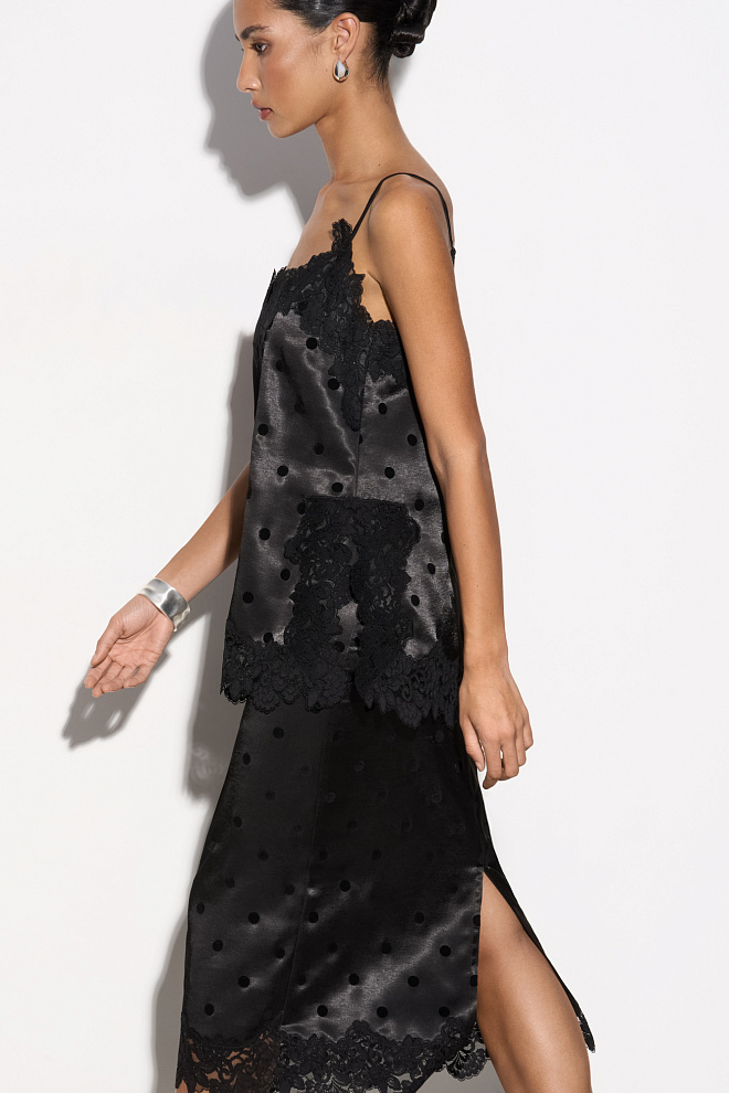 Атласная юбка в горох 