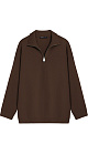 Трикотажный джемпер из вискозы с воротником-стойкой. Модель свободного силуэта со спущенной линией плеча и застежкой на молнию. Манжеты рукавов, воротник и низ изделия выполнены в рубчик.