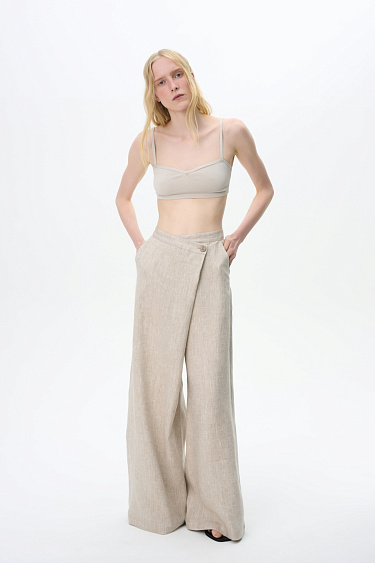 Брюки на запах из 100% льна