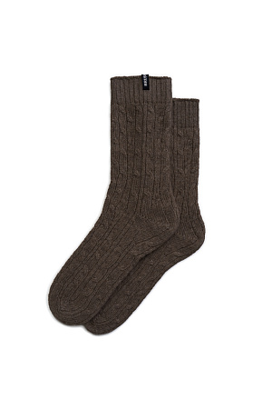 коричневый Трикотажные носки из кашемира и шерсти. Модель с фактурной вязкой косами, эластичной резинкой и брендированным ярлыком.