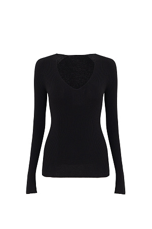 черный Трикотажный лонгслив из вискозы. Модель приталенного силуэта с глубоким V-образным вырезом. Изделие выполнено в рубчик.